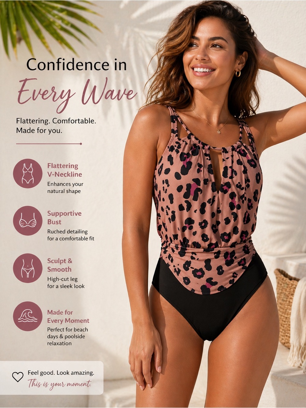Cupshe Pink Leopard Print One-Piece Swimsuit with Black Bottom